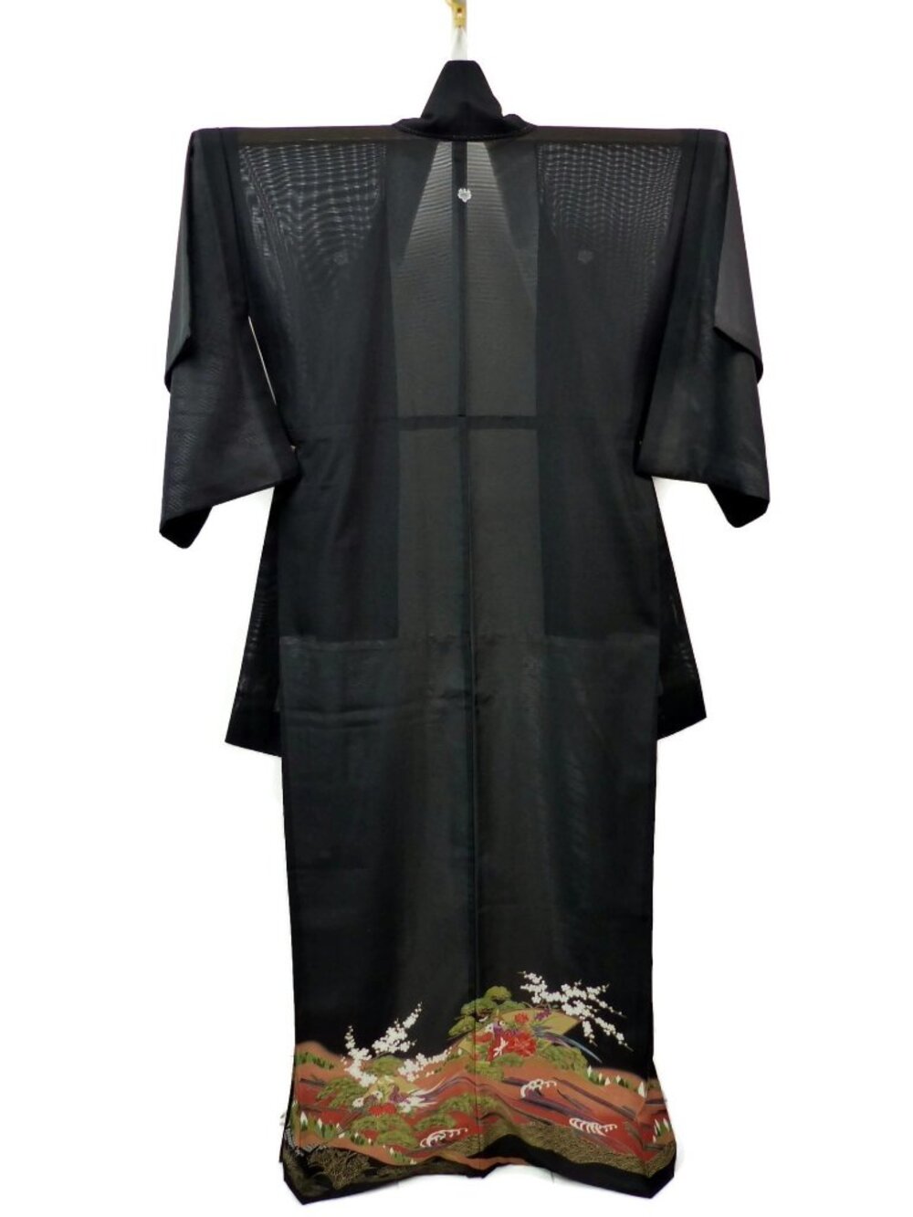 Mesh Houmongi Kimono Ro Style Swirling Flowers Cherry Blossoms Long Black
